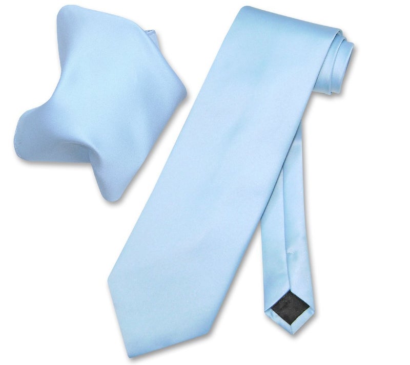 Vesuvio Napoli Solid BABY BLUE Color NeckTie & Handkerchief Men's Neck Tie Set - Image 1